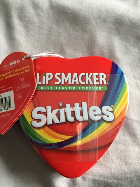 New Lip Smackers Skittles Heart Shaped Tin With 3- Assorted Flavors