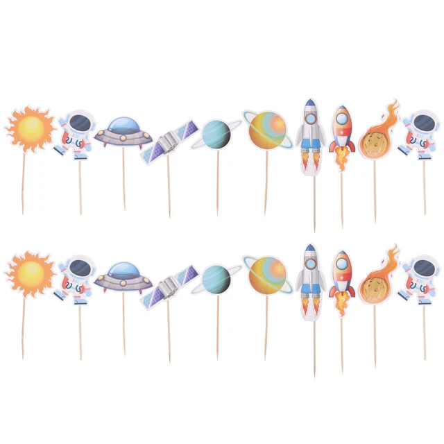 20 Pcs Insert De Gâteau D'astronaute Papier Enfant Topper Cupcake Planète