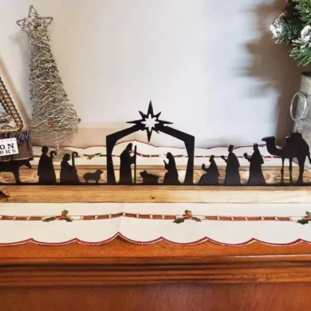 Black Metal Nativity Set with Wood Base for Christmas Indoor People Nativity Set