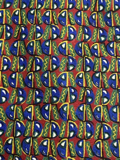 Harve Benard Mens Silk Necktie USA Designer Blue Red Green Geometric EUC