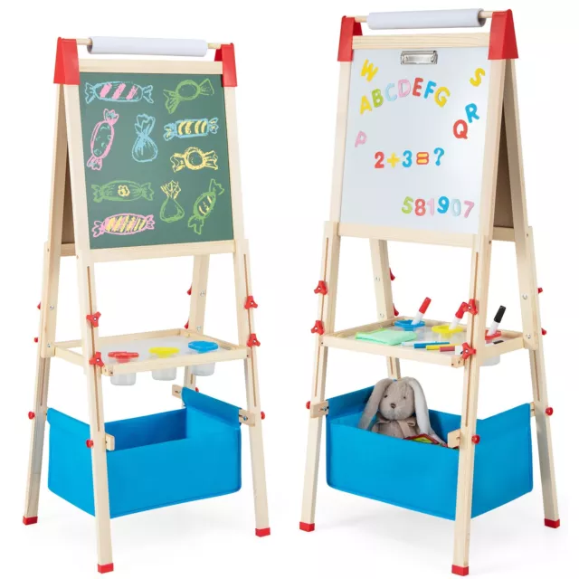 Wooden Kids Art Easel Double Sided Easel Blackboard W/Replaceable Paper Roller