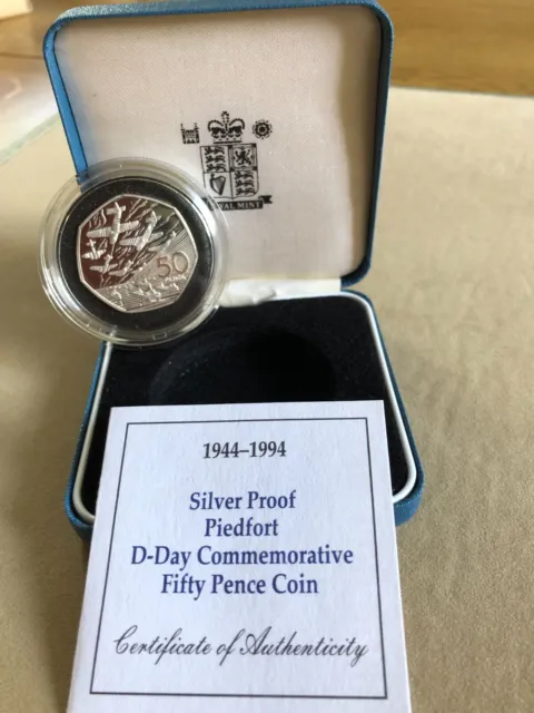 Silver Proof Piedfort 50p Fifty Pence  Royal Mint Cased and Boxed and COA 1994