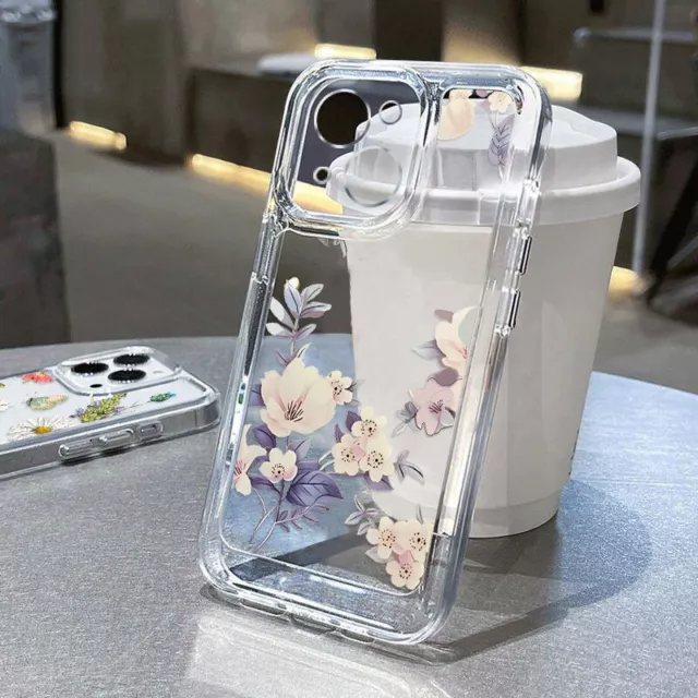 Funda protectora transparente con flores para iPhone 15 14 13 12 11 Pro Max XS XR a prueba de golpes 2