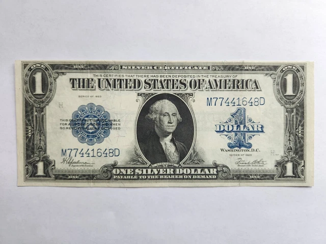 1923 $1 One Dollar Silver Certificate Note Horse Blanket Large Size Banknote.