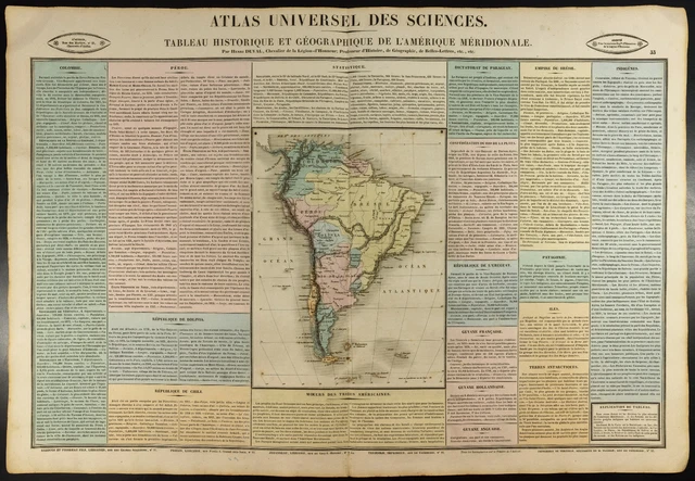 Carte Géographique Ancienne De L'Amérique Du Sud (1850) - Dufour - Gravure Originale - Collection