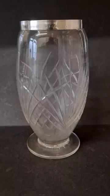 Antique Silver Topped Etched Glass Vase - Birmingham Silver 1910