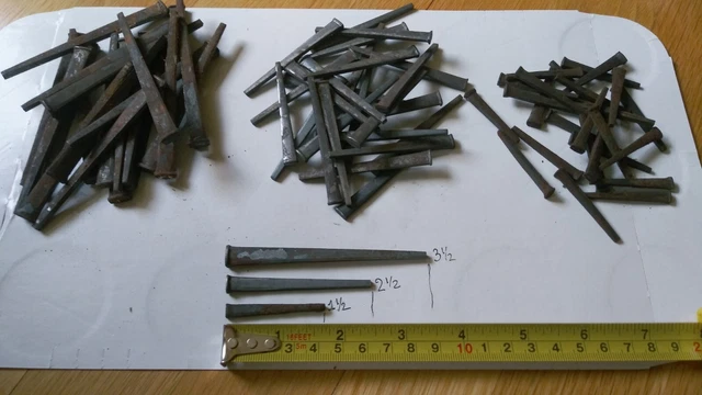 Lot 150 Antique Press Square Cut 50 x 3 1/2” + 50 x 2 1/2" + 50 x 1 1/2" Nails