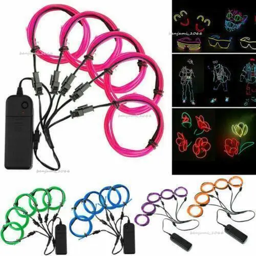 5X1M Flexible Neon LED Light Glow EL Wire String Party Strip Rope Costume Props 2