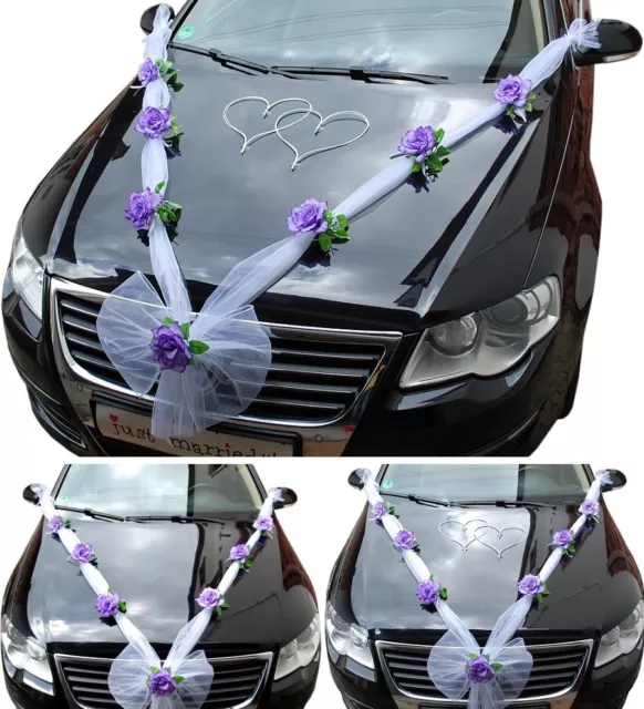 Hochzeit Autodeko Brautauto Autoschmuck Hochzeitsauto Autogirlande - Weiß/Lila