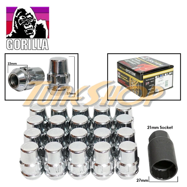20 ALL LOCK Gorilla Bulge Acorn Wheels Rims Lug Nuts 12X1.5 1.5 Chrome