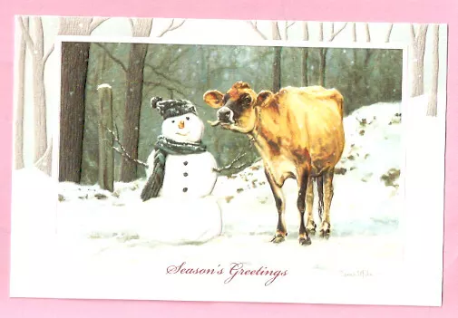 Cow Jersey Snowman Embossed Christmas Cards Box of 16 Well Hello There