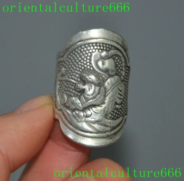 Collect Rare Old China Miao Silver pixiu beast exorcism Lucky Hand Jewelry Ring