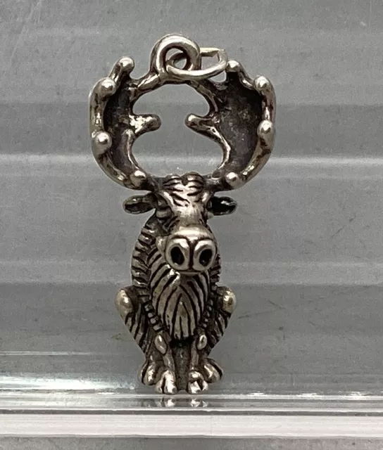Sterling Silver 3D Sitting Moose Charm Pendant