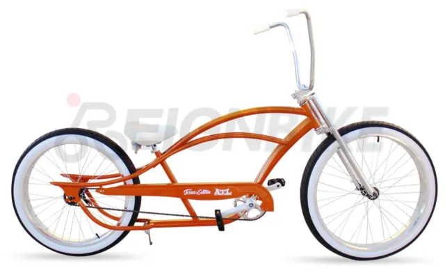 29" Fat Tire Lowrider Beach Cruiser Bicycle High Handlebar Texas Orange Chopper
