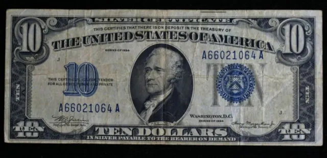1934 $10 Silver Certificate (Blue Seal) Paper *** Mule Note ***