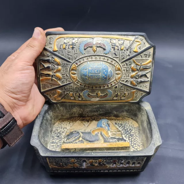 Rare Scarab jewelry Box Ancient Egyptian Antiquities Engraved with Pyramids BC