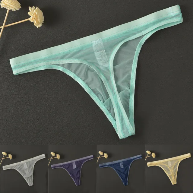 MEN SEAMLESS BRIEFS Underwear Thong Transparent Panties Low Rise Bikini ...