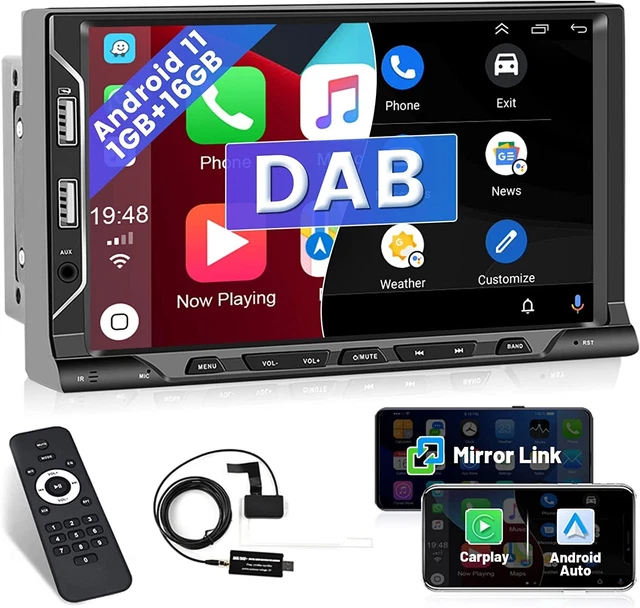 DAB+ Autoradio Apple Carplay 2 Din Android 11 con Touch Screen da 7 Pollici Auto