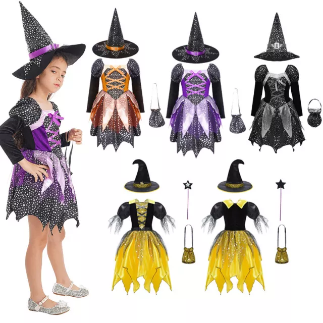 Girls Witch performance Costume Outfits  Fancy Dress Up Cosplay Party Halloween