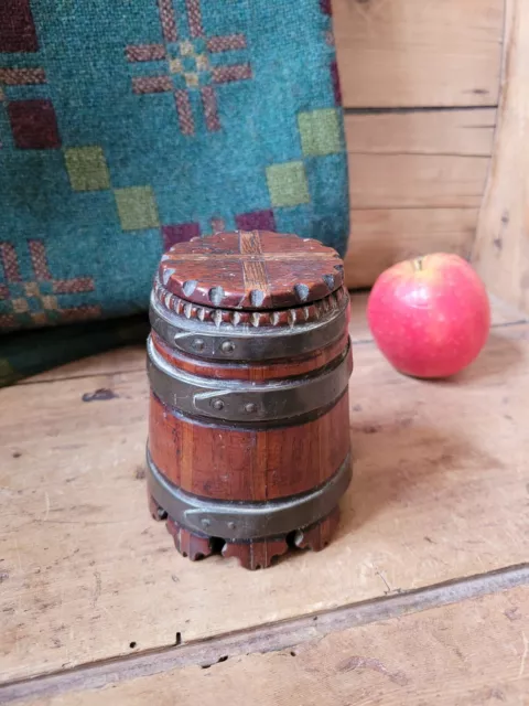 A Super Coopered Oak And Brass Carved Tobbaco Or Storage Jar 19th Century Treen