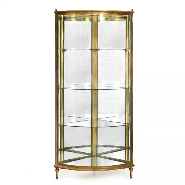 French Art Deco Brass & Glass Curio Display Corner Cabinet, circa 1940s French Art Deco Brass & Glass Curio Display Corner Cabinet, circa 1940s