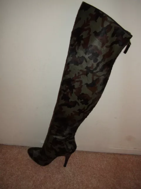 Nine West Bam Women Calf Hair Camo Brown Green Over the Knee Boots Size 5.5 2