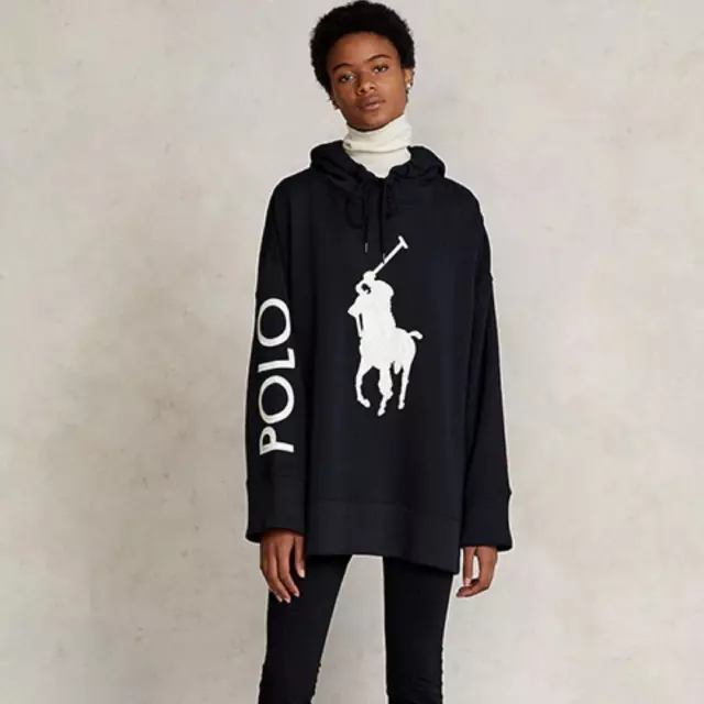 Polo Ralph Lauren Hoodie Womens Size M/L Black OVERSIZED Big Pony Logo Fleece