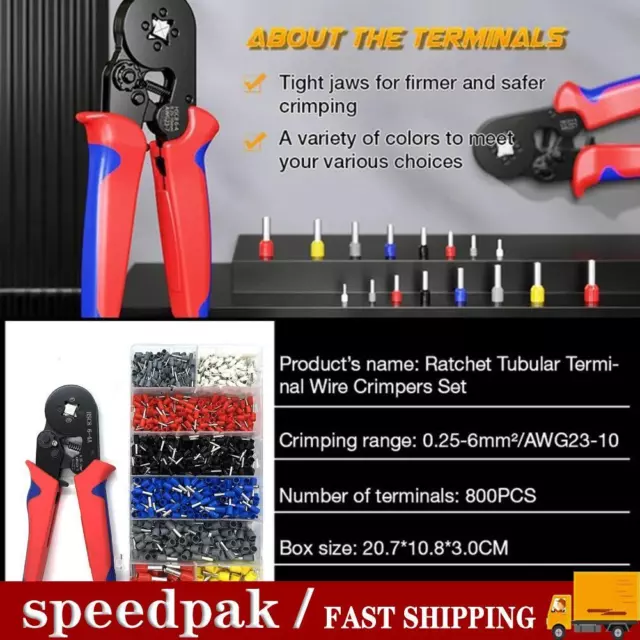 800pcs Cable Wire Electrical Terminals Ferrule Crimper Plier Tool Crimping I2N0