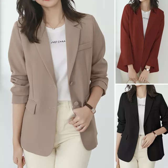 Womens Ruched Sleeve Fully Lined Blazer Collared Casual Ladies Formal Jacket Top