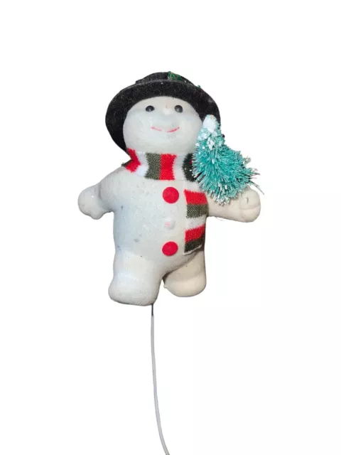 Vintage Flocked Snowman Christmas Ornament/Pick With Flocked Tree Scarf