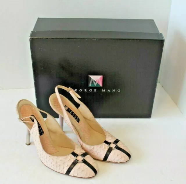 George Mang Sling Back Heels Womens Pink Python Italy Shoes w/Box Sz 36.5 US 6