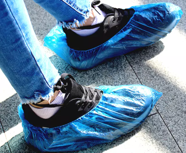 Disposable BLUE Plastic Over Shoes Anti Slip Shoe Boot Covers Carpet Protectors 2