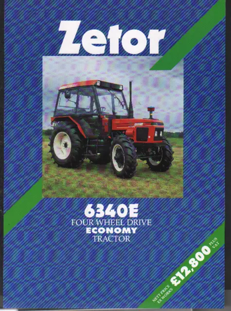 ZETOR Four Wheel Drive "6340E" Economy Tractor Brochure Leaflet