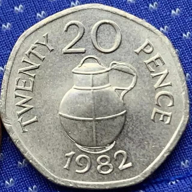 1982 Guernsey 20 Pence BU UNC  ( 500K Minted )  Milk Can     #ZM27
