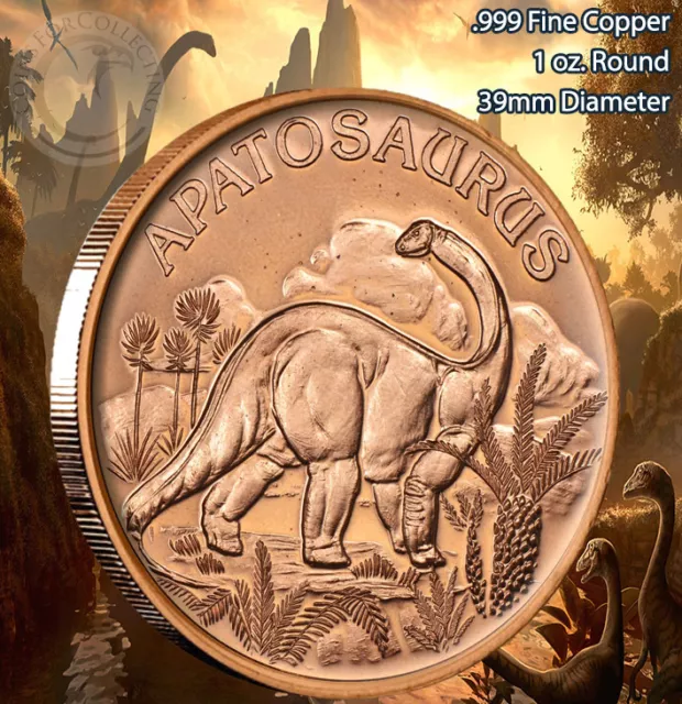 "Apatosaurus" Dinosaur Round 1 oz .999 Copper part of Dinosaur series