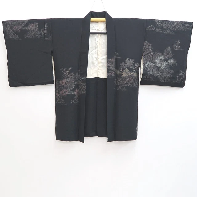 9371F5 Silk Vintage Japanese Kimono Haori Jacket Zen Temple Landscape 3