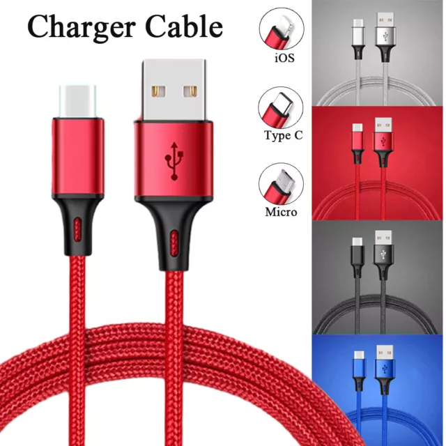 For iPhone Samsung Type C Android Charger Charging Braided Cable 0.25M 1M 2M 3M