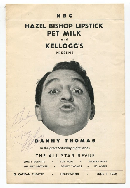 Danny Thomas Signed Program Autographed 1952 All Star Revue