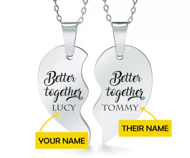 Better Together Sharing Necklace Personalised/Engraved Love Split Heart Necklace