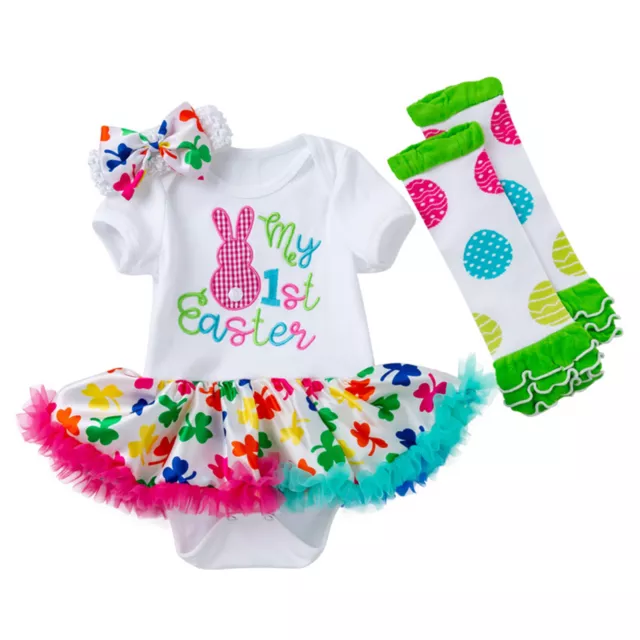 Infant Baby Girl Romper Tutu Dress+Headband+Leggings Outfit First Easter Costume