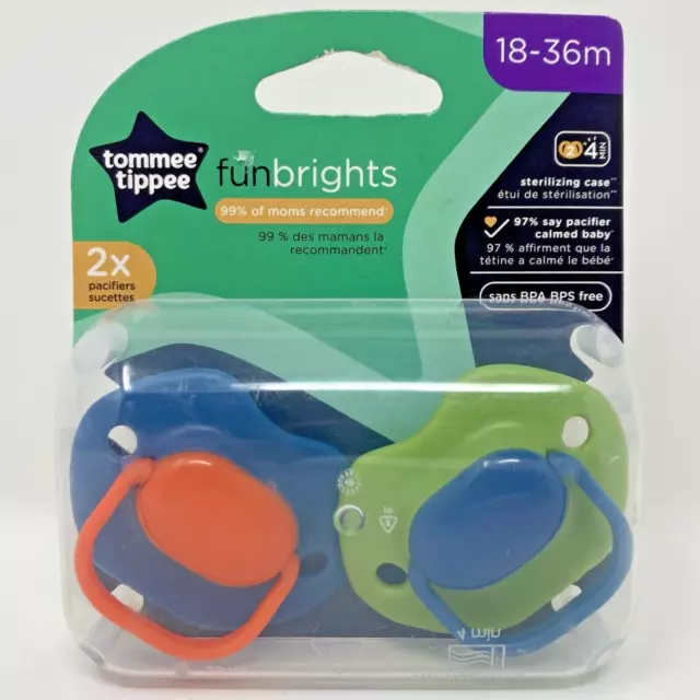 Tommee Tippee Pacifier 2-Pack Fun Brights with Case 18-36 Months BPA Free