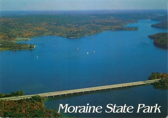 Postcard Aerial View of Lake Arthur, Moraine State Park, Pennsylvania