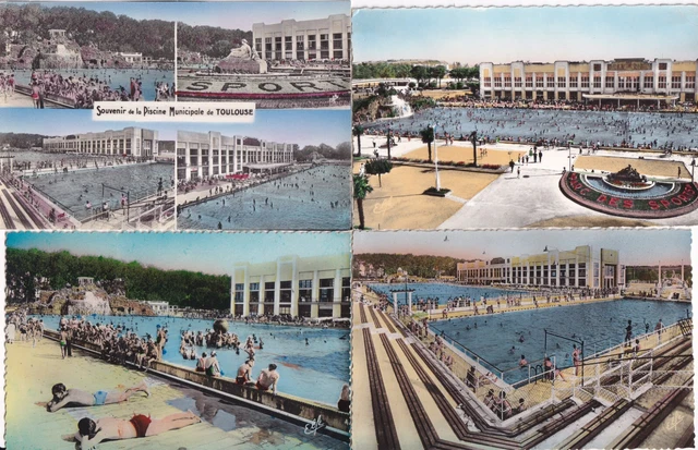 Lot de 4 cartes postales anciennes old postcards TOULOUSE piscine municipale 2