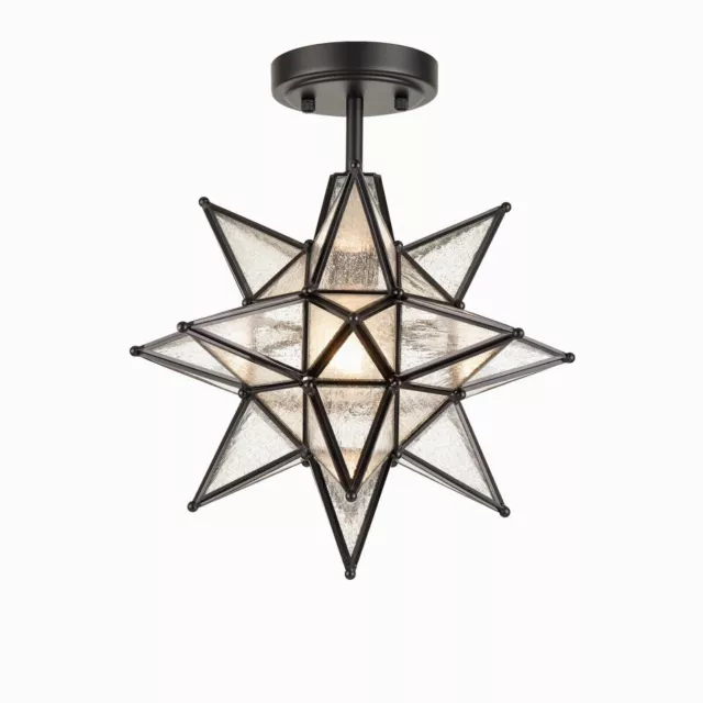 Moravian Star Light Semi Flush Mount Ceiling Light Fixture Seeded Glass Shade