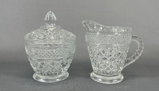 Vintage Anchor Hocking Wexford Pattern Clear Glass Sugar and Creamer Set