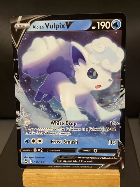 Pokémonkarte Alolan Vulpix V 033/195 Silber Sturm halbe Kunst fast neuwertig