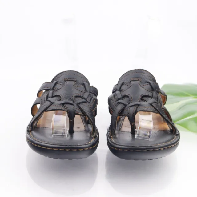 Born Women's Sandal Size 6 Black Leather Thong Slide Woven Mendala Flip Flop 3