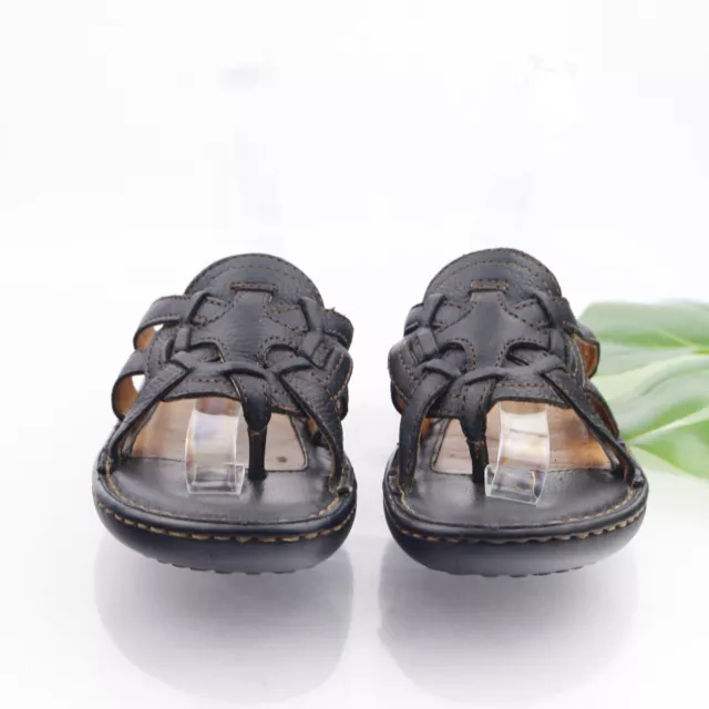 Born Women's Sandal Size 6 Black Leather Thong Slide Woven Mendala Flip Flop 3