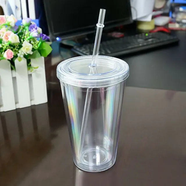 500ml Double-layer Plastic Drinking Cup Drink Straw Cup Water Bottle With Lid