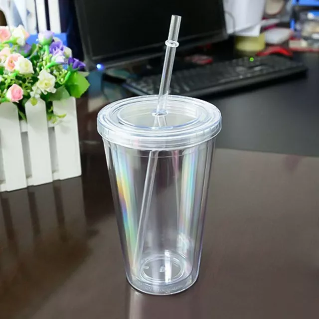 500ml Double-layer Plastic Drinking Cup Drink Straw Cup Water Bottle With Lid